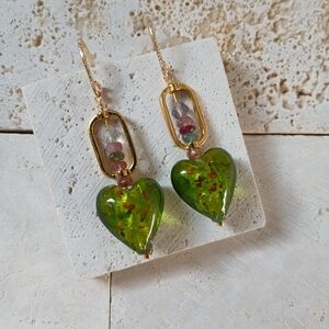 Green Heart Drop Earrings